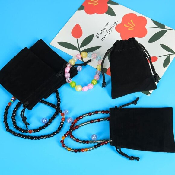 10pcs Velvet Drawstring Bags Wedding Gift Bags Velvet Cloth Jewelry Pouches Blac - Picture 6 of 7